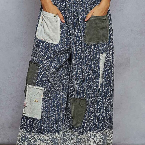 Isabella Indigo POL crafted floral jogger pants designed in gauze - Picture 1 of 5